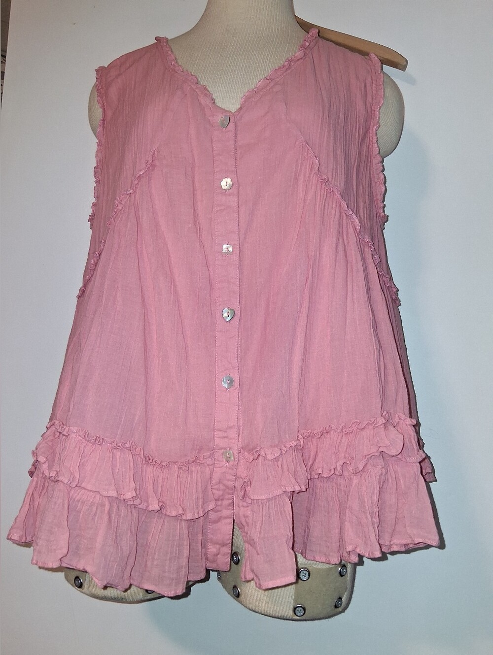 April Cornell Dusty Rose Ruffle-Trim Blouse